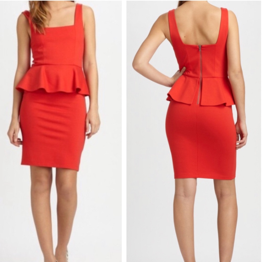 Alice + Olivia Georgina Peplum Mini Dress Employed Red Bodycon Flare Ruffle Zip